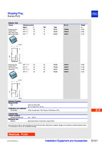 Thumbnail of document Data Sheet Stopping Plugs Series PLG EN 20128